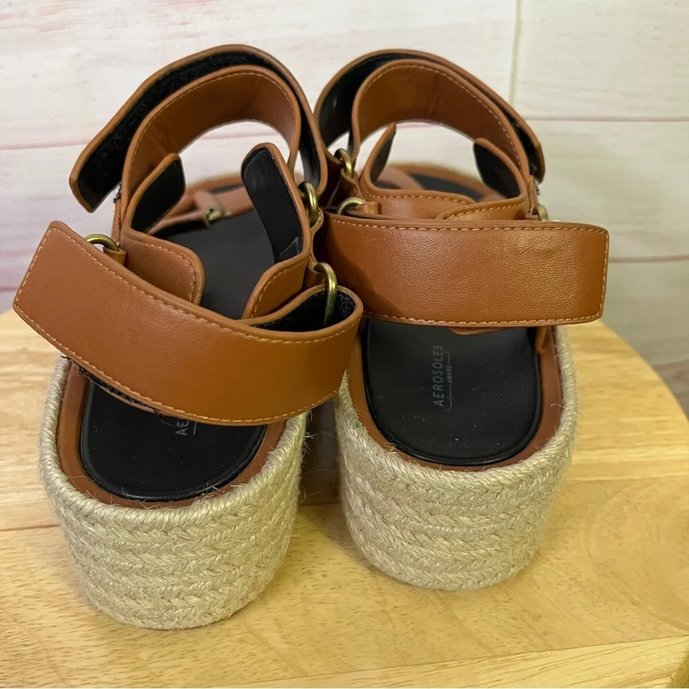Aerosoles Aware Dave Velcro Straps‎ Platform Espadrille Sandals Size 8